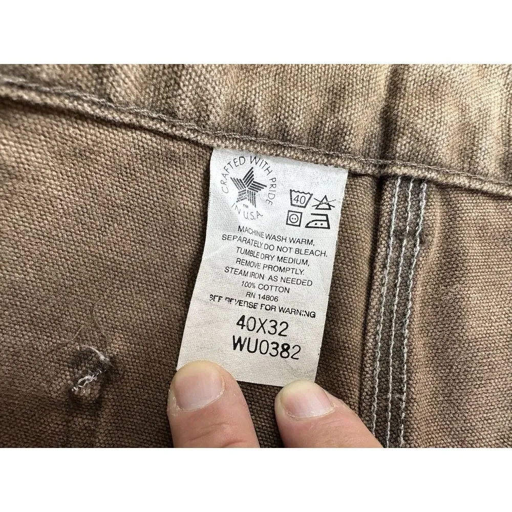 Carhartt WU0382 Mens Sz 39x31 Brown Canvas Carpenter Work Pants Made USA Vintage